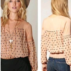 Free people blush polka dot blouse
